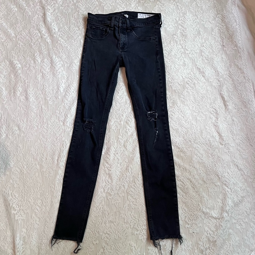 Rag & Bone black raw hem distressed denim legging